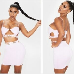 NWT Pretty Little Thing Lilac Jersey Belt Detail Barlet Set Size S